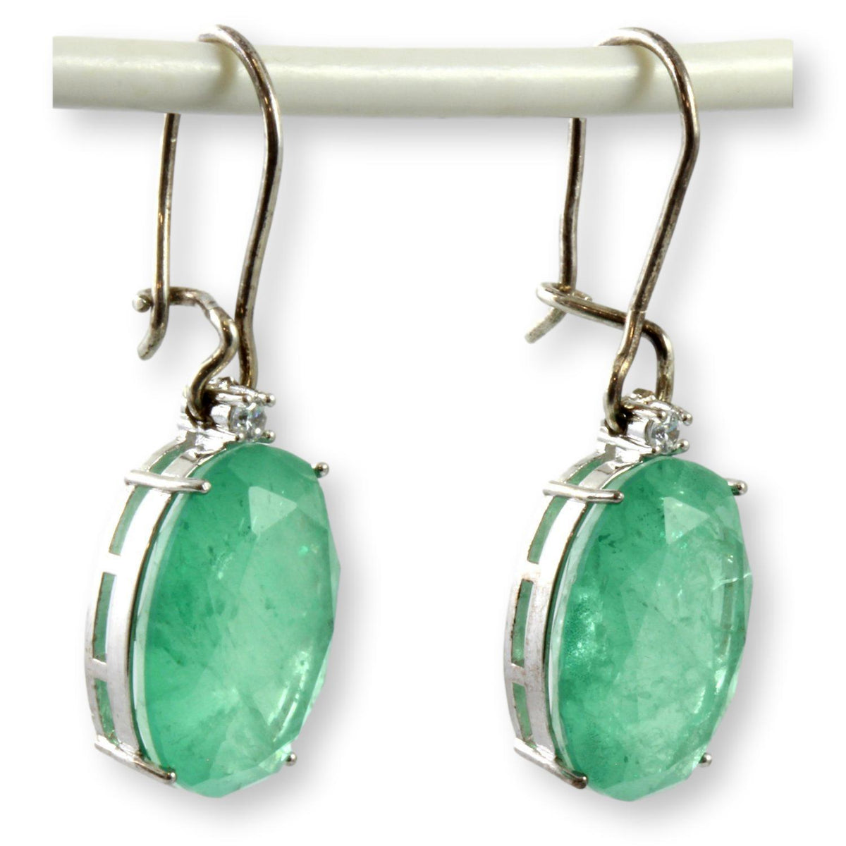 Green Quartz Doublet & Diamond Silver Tone Earrings