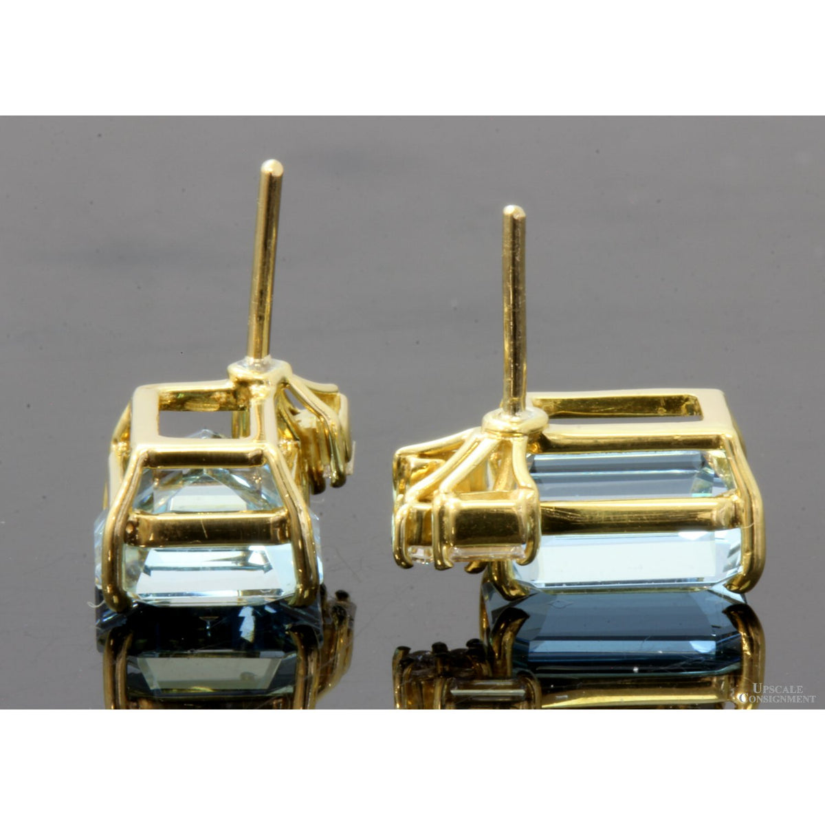 6.56ctw Light Blue Aquamarine .18ctw Diamond 18K Gold Earrings