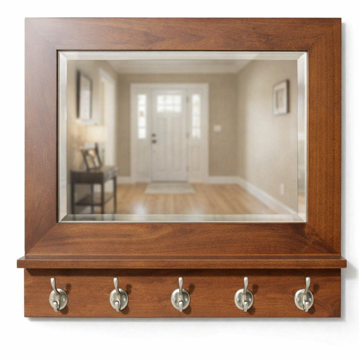 Cherry Mirror w/Coat Hooks