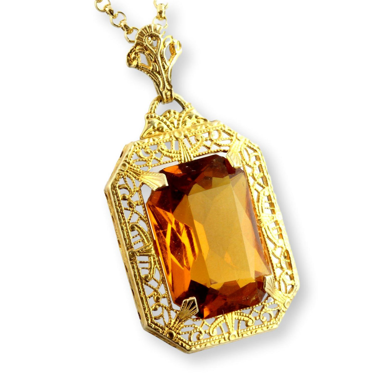Color-Change Andalusite Art Deco Figree 10K Gold Pendant - ~ 4+ carats