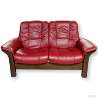 Stressless Red Leather Reclining Loveseat