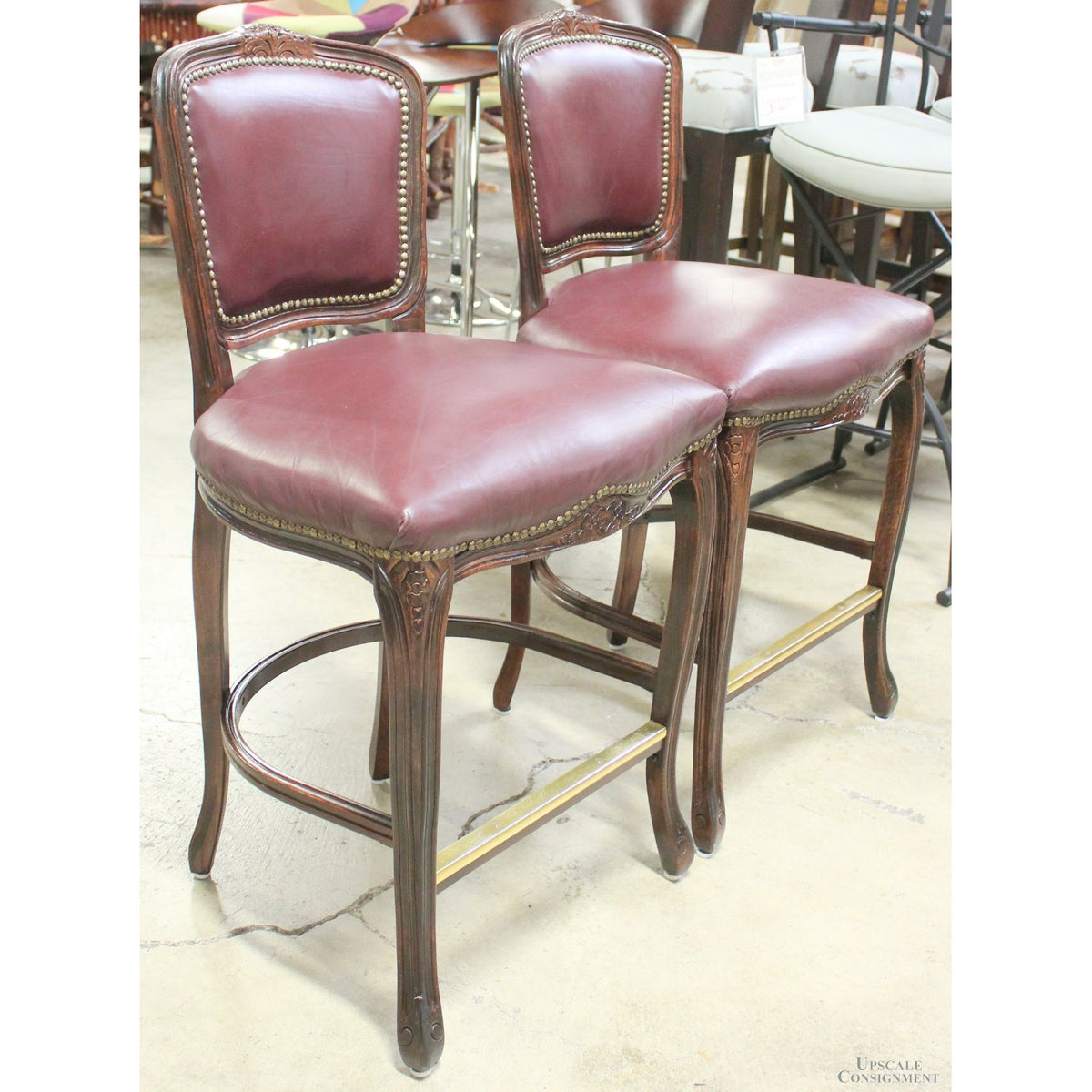 Harris Marcus Furn. Co. Pair of Leather Bar Stools