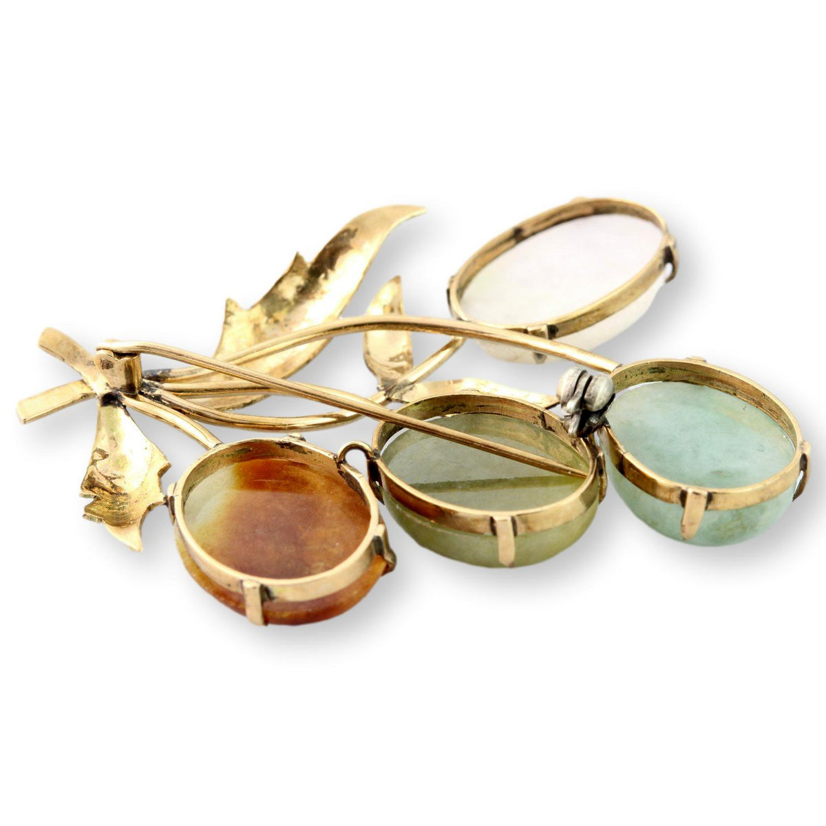 Nephrite Jade Brooch Solid Gold 9K–10K Multi Color Jade Leaf Pin