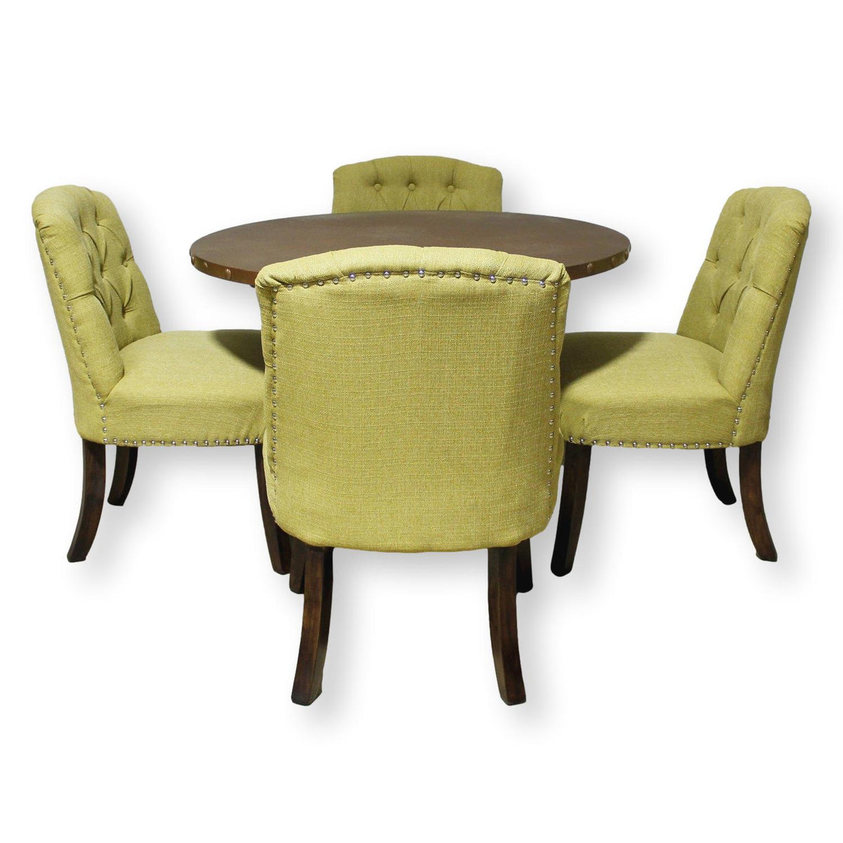 World Market Round Bronze Finish Table w/4 Green Chairs