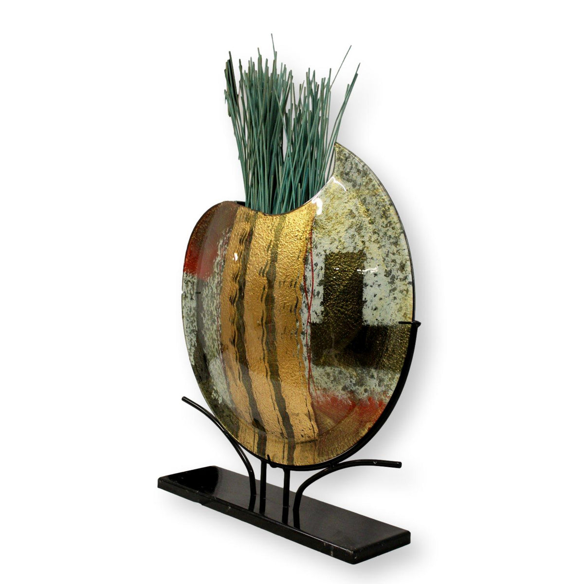 Decorative Glass Art Disk Vase w/Stand
