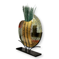 Decorative Glass Art Disk Vase w/Stand