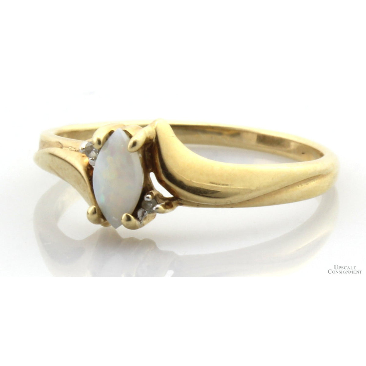 Natural Precious White Opal & Diamond 10K Gold Ring