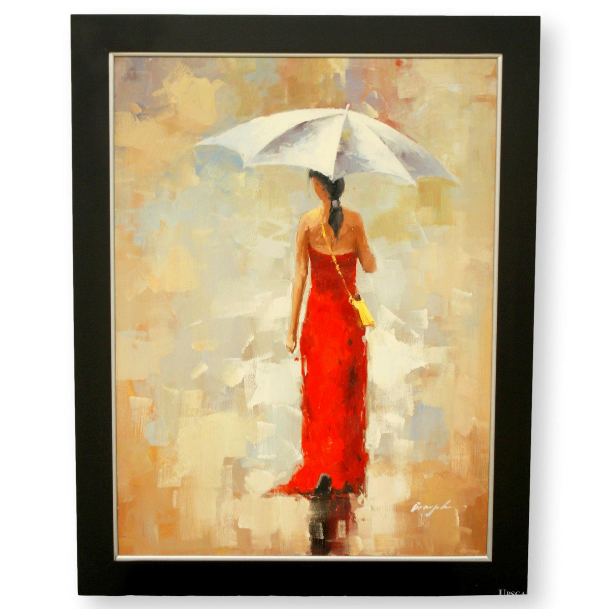 Framed Original Painting Red Dress, White Umbrella I