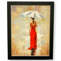 Framed Original Painting Red Dress, White Umbrella I