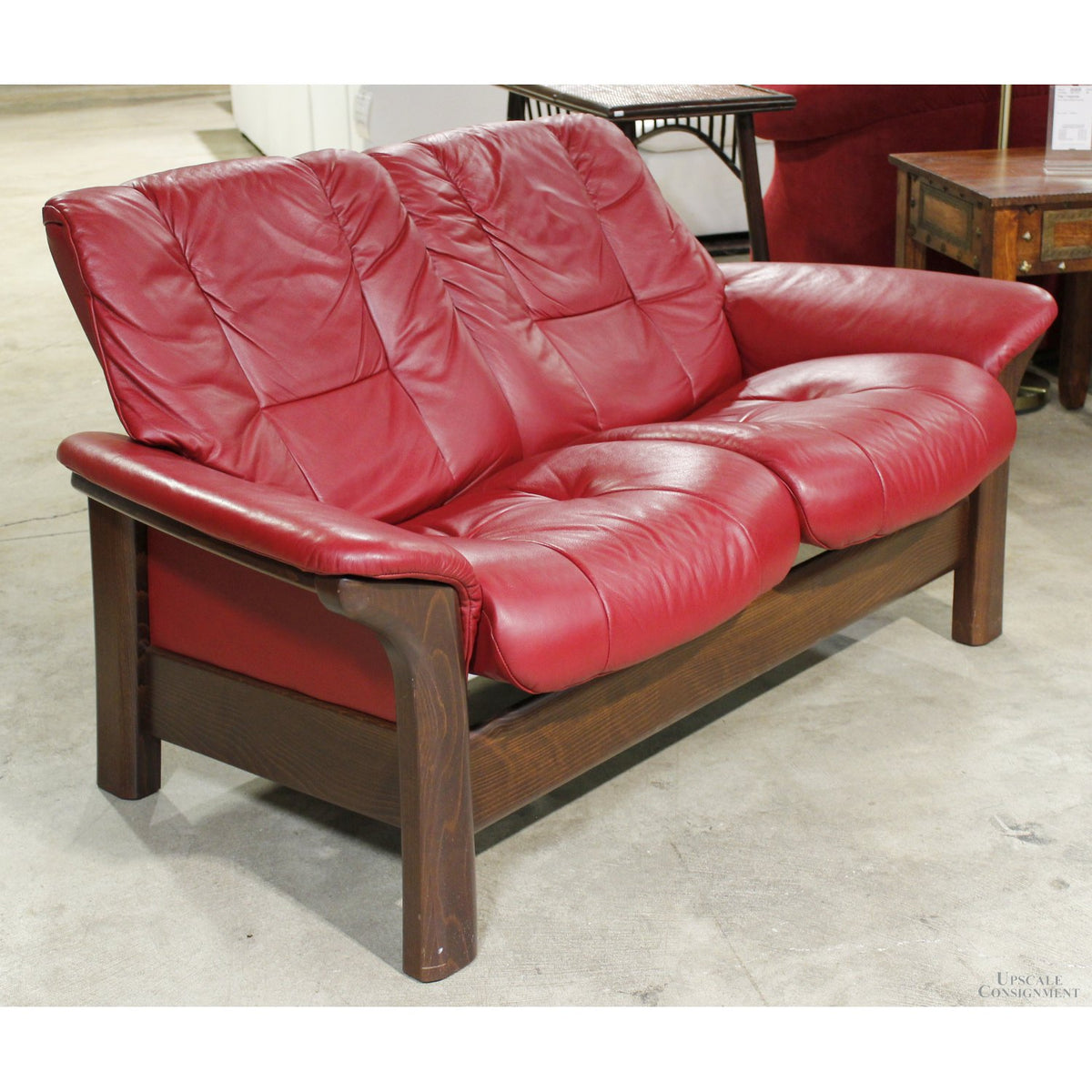 Stressless Red Leather Reclining Loveseat