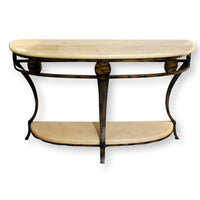 Travertine & Metal Demilune Console Table