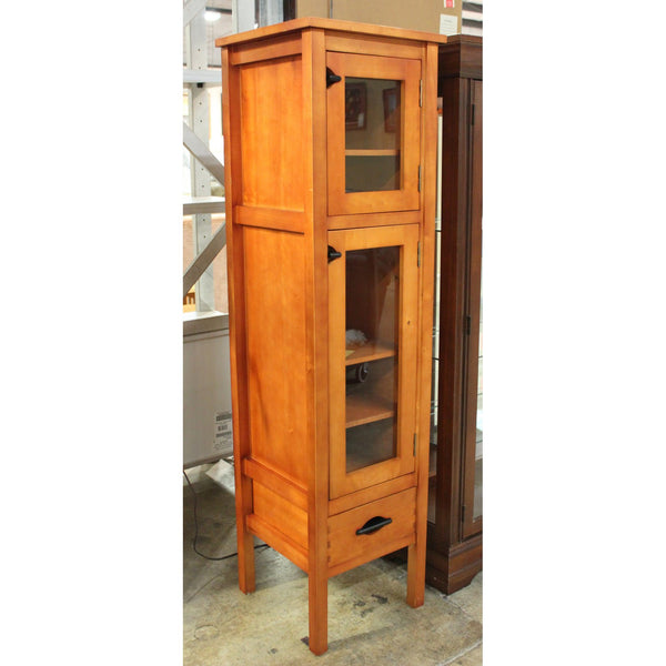 Tall Narrow Maple Glass Door Cabinet