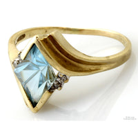 Vintage Love Story 14K Gold Fantasy-Cut Natural Aquamarine & Diamond Ring