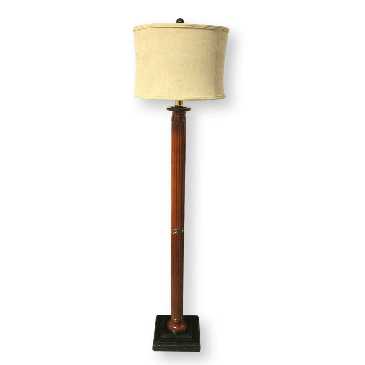 Reeded Column Floor Lamp w/Tan Suede Shade