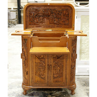 Asian Style Ornately Carved Bar Cabinet w/Elevator Lift