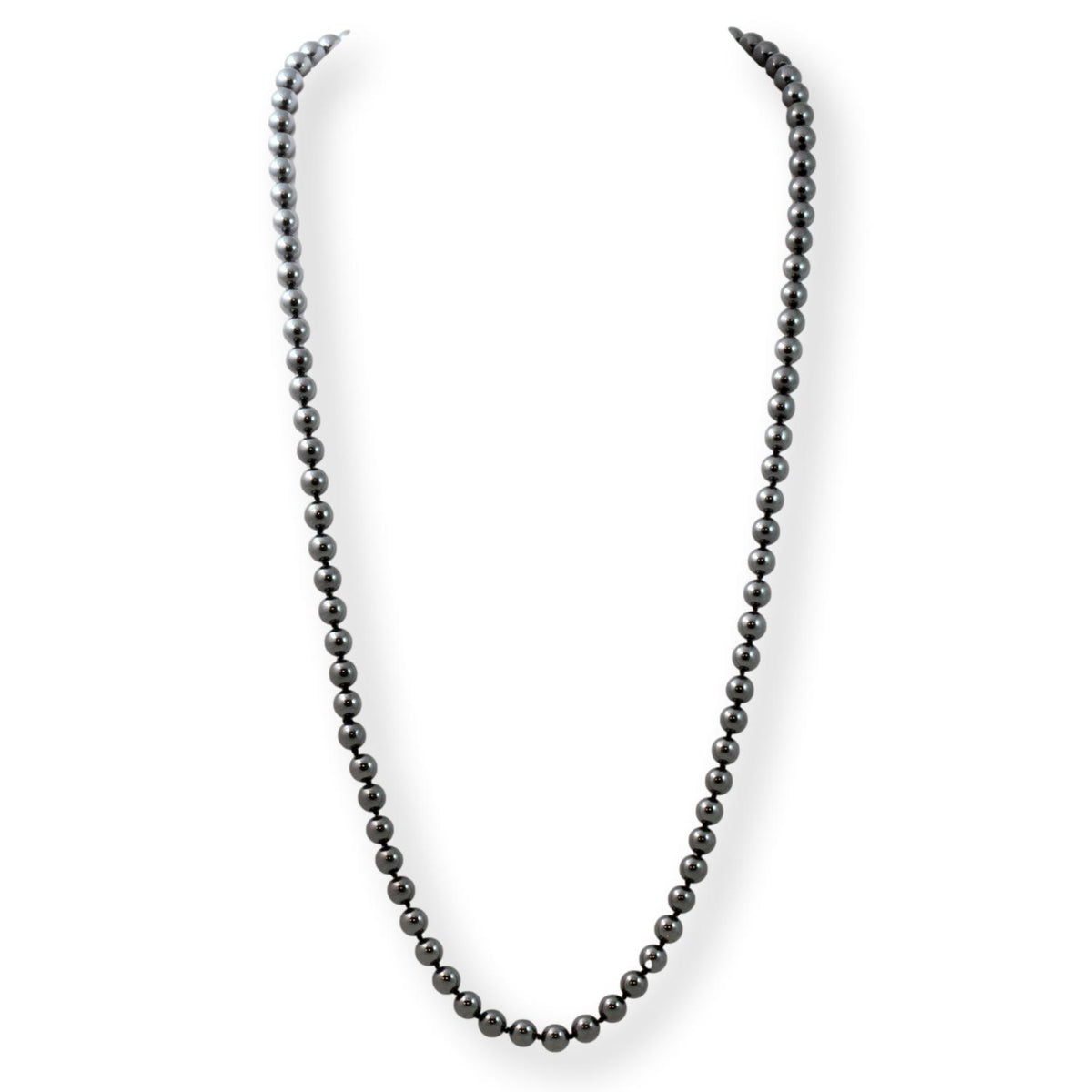 Handknotted 8mm Hematite Beaded 32" Slip-on Necklace