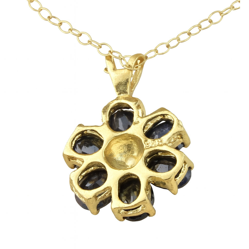 5ctw Black Sapphire & Diamond 18K Gold Vermeil Necklace