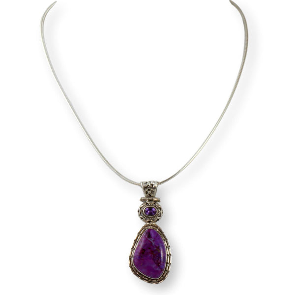 Sugilite & Amethyst Sterling Silver Pendant w/Omega Chain