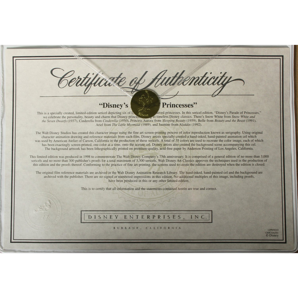 Disney Limited Edition Sericel "Parade of Princesses"