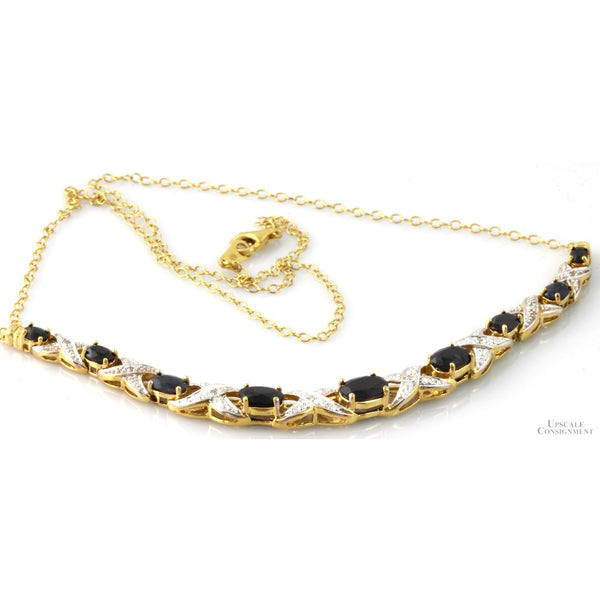 7ctw Black Sapphire Diamond 18K Gold Vermeil Necklace