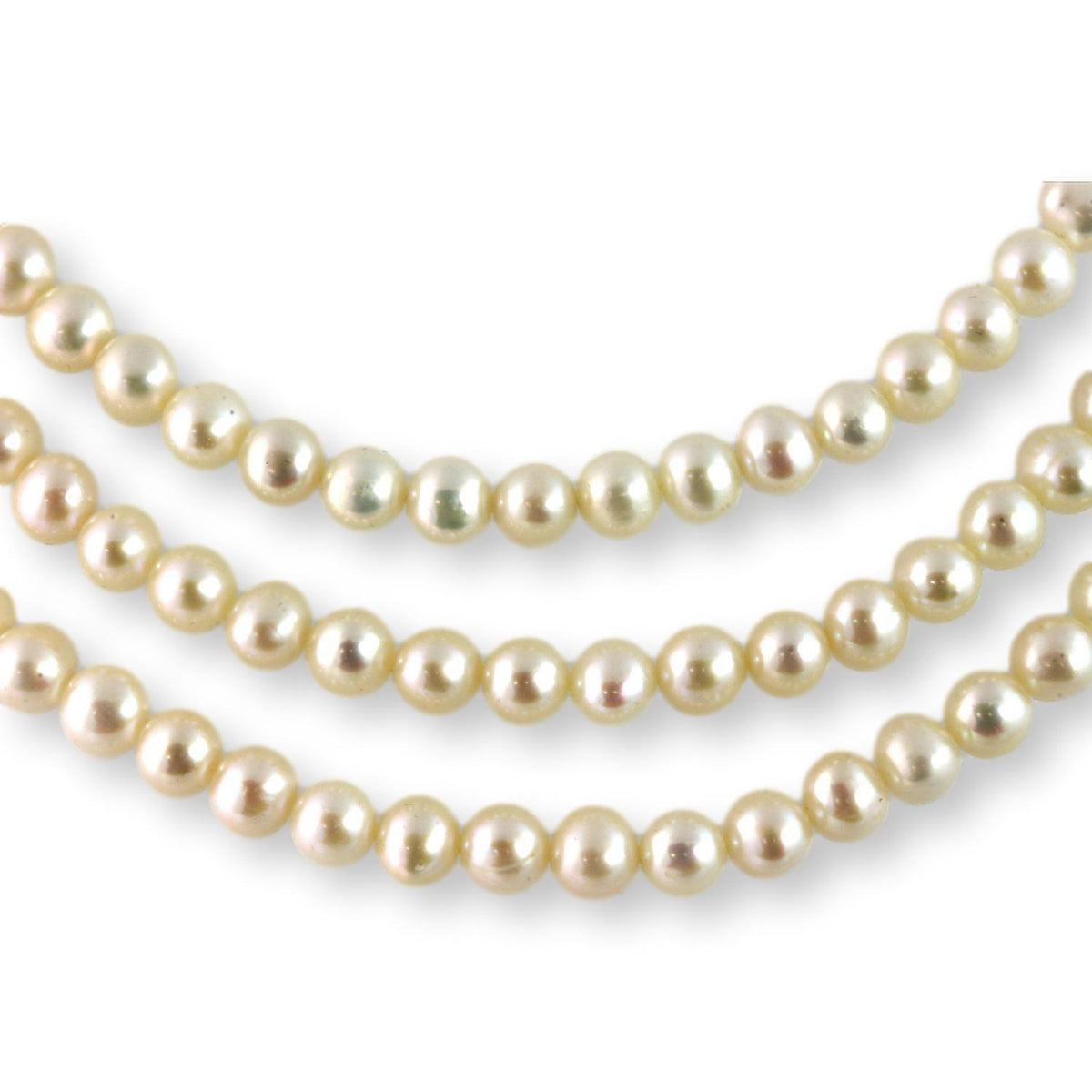 Handknotted 6mm Ivory Pearl Three-Strand 14K Clasp