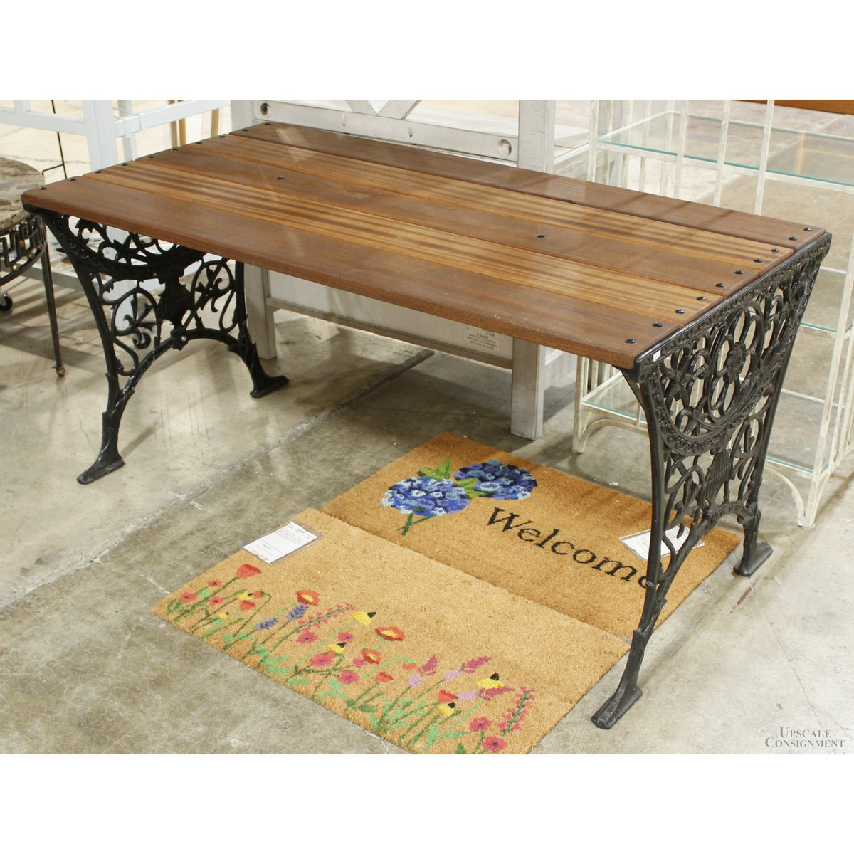 Wrought Iron & Wood Plank Outdoor Table