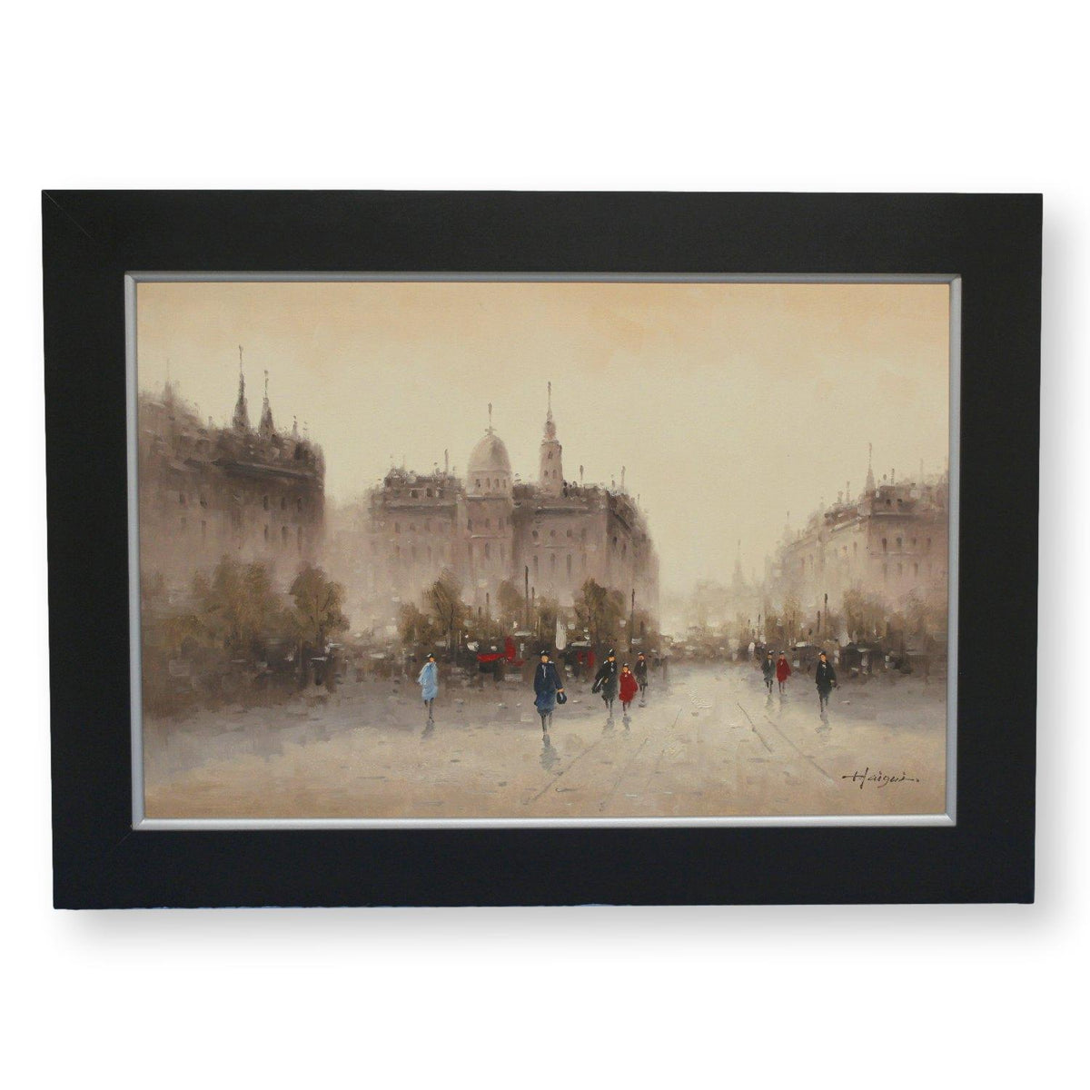 Framed Hand Embellished Oil -European Street Scene
