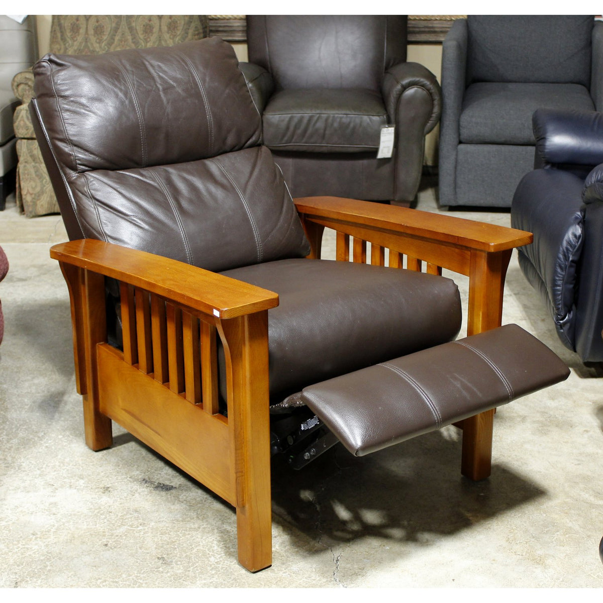 Mission Oak Brown Leather Recliner