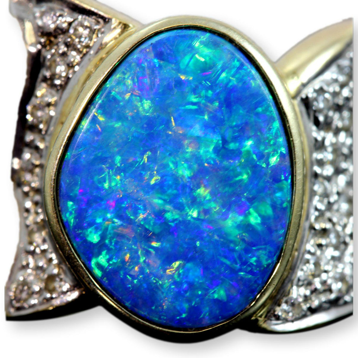 Natural Black Boulder Opal & Diamond 14K Yellow & White Gold Ring