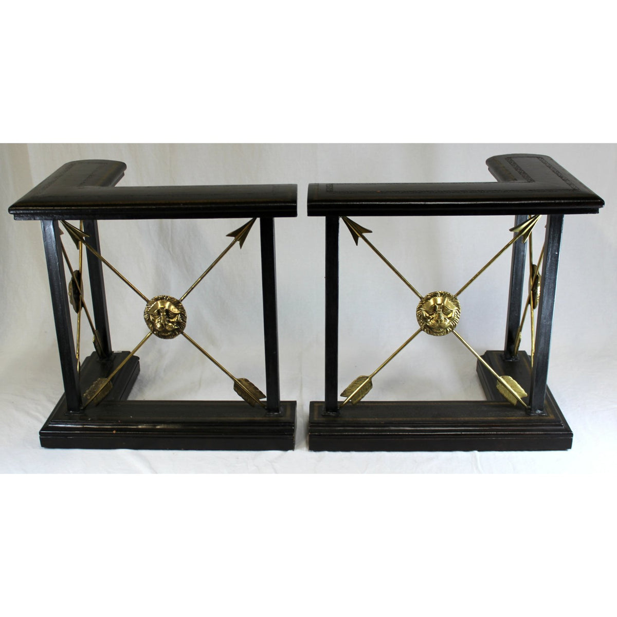 Maitland Smith Pair of  Lion Head Fireplace Fenders