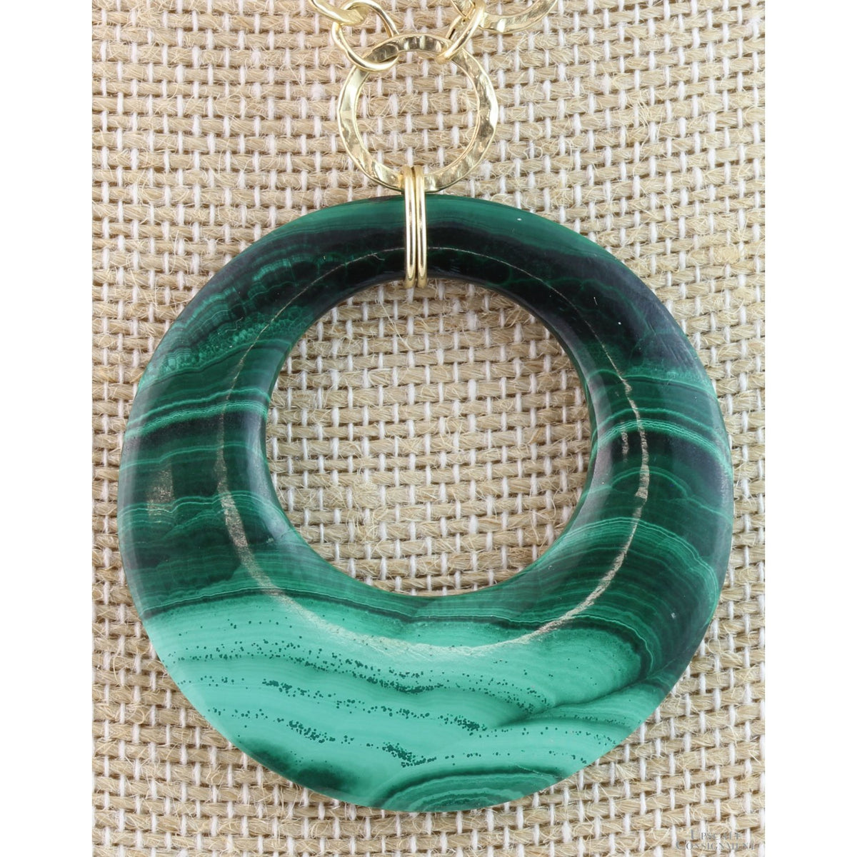 Malachite Pendant 14K Gold Hammered Loop Necklace