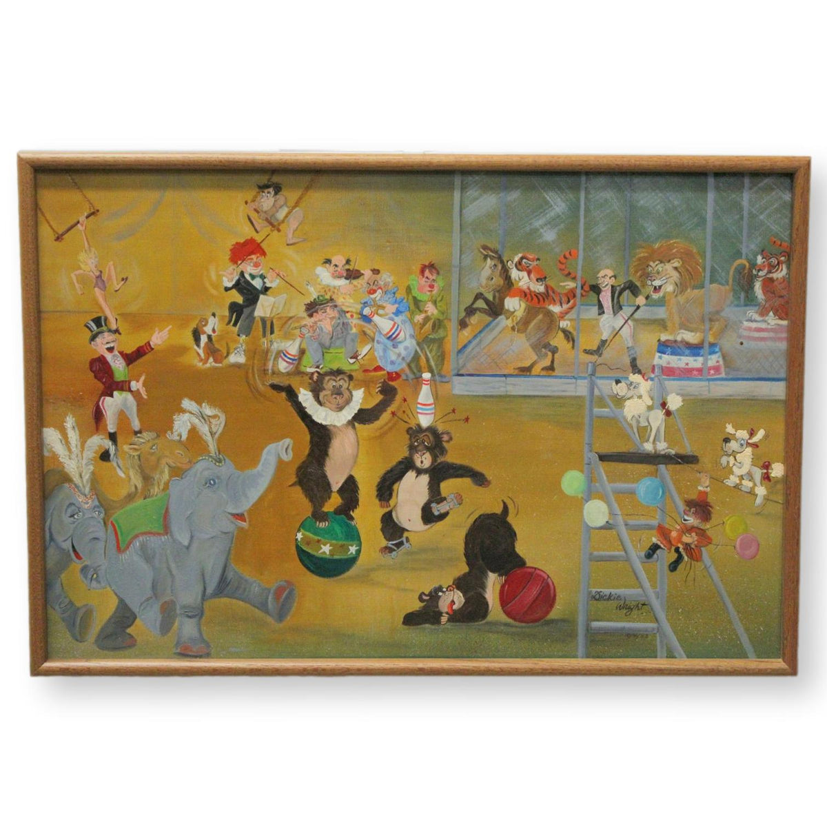 Framed Original Oil Circus Artwork by Dickie Wright
