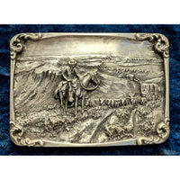 Charles M. Russell Pewter Buckle Set – Framed with COA – Western art collectible.