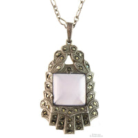 Sterling Silver Lavender Chalcedony Marcasite Pendant Necklace