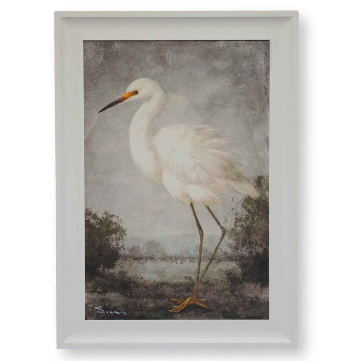 Framed Retouched Print of a White Egret