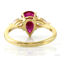 14K Yellow Gold Red Pear-Shaped CZ & Colorless CZ Accent Stone Ring