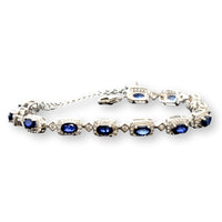 Sterling Silver Natural Sapphire & Colorless Stone Link Bracelet