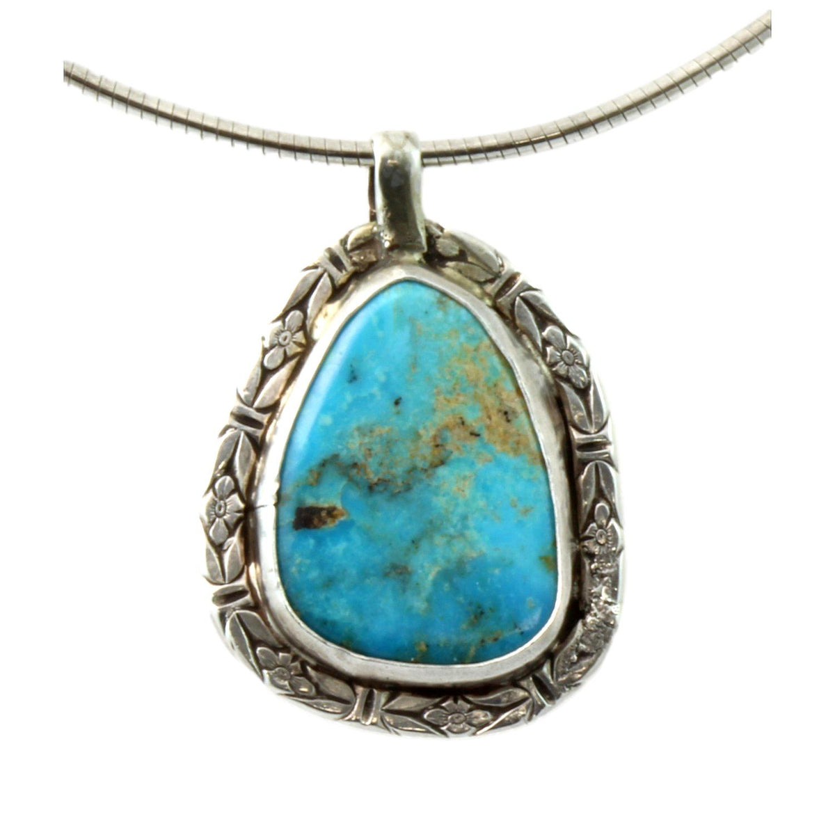 Navajo Turquoise Sterling Silver Pendant 18" Omega Chain