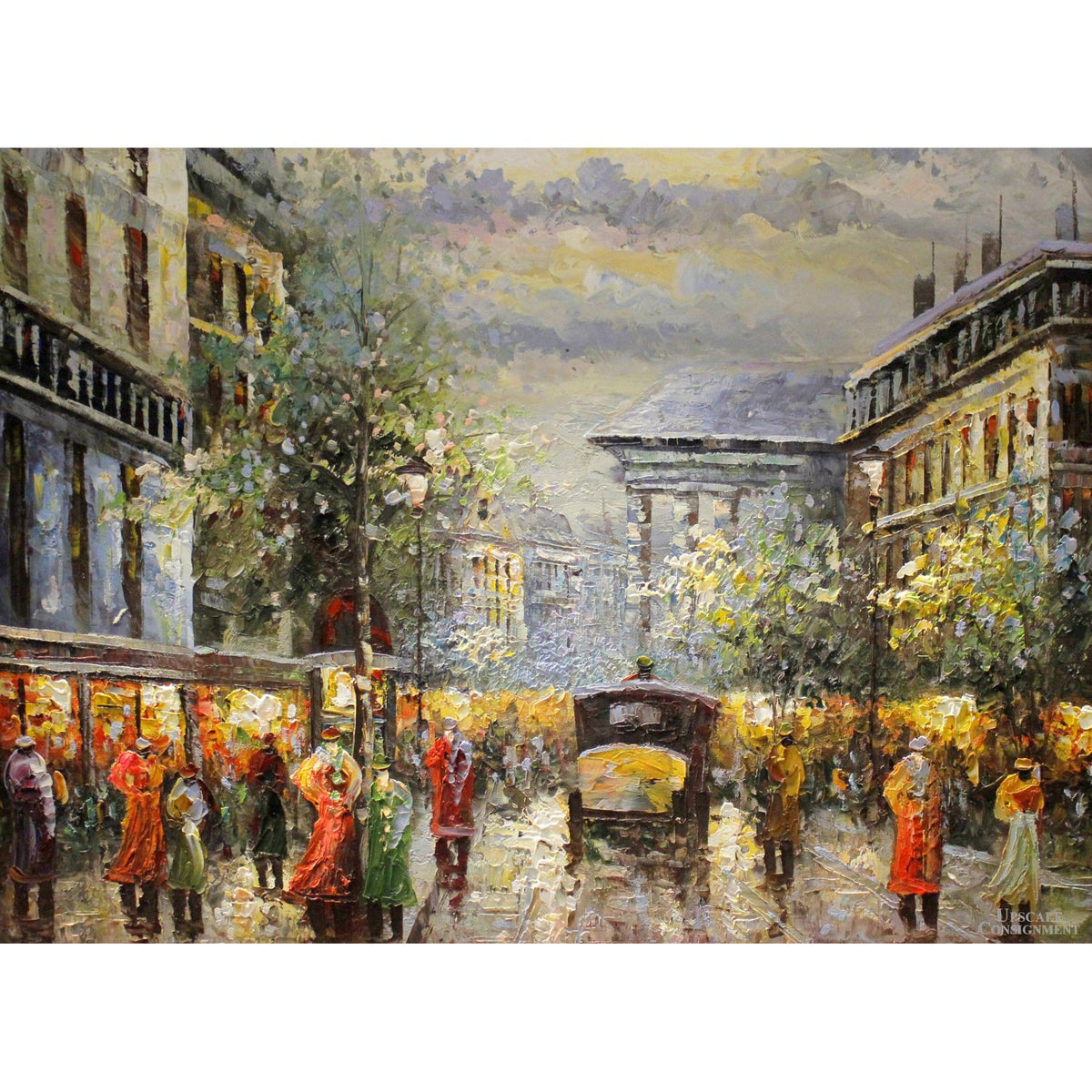 Framed Oil Painting - European City Scape