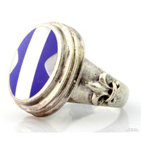 Vintage Navajo Lapis & Mother of Pearl Inlay Ring – Fleur-de-Lis Shoulders