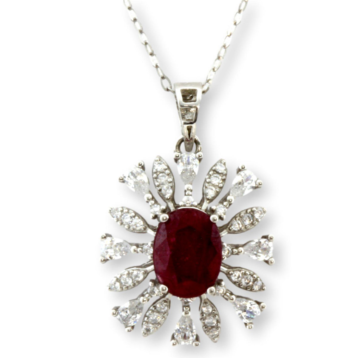 Sterling Silver Synthetic Ruby & Colorless Accent Stone Necklace