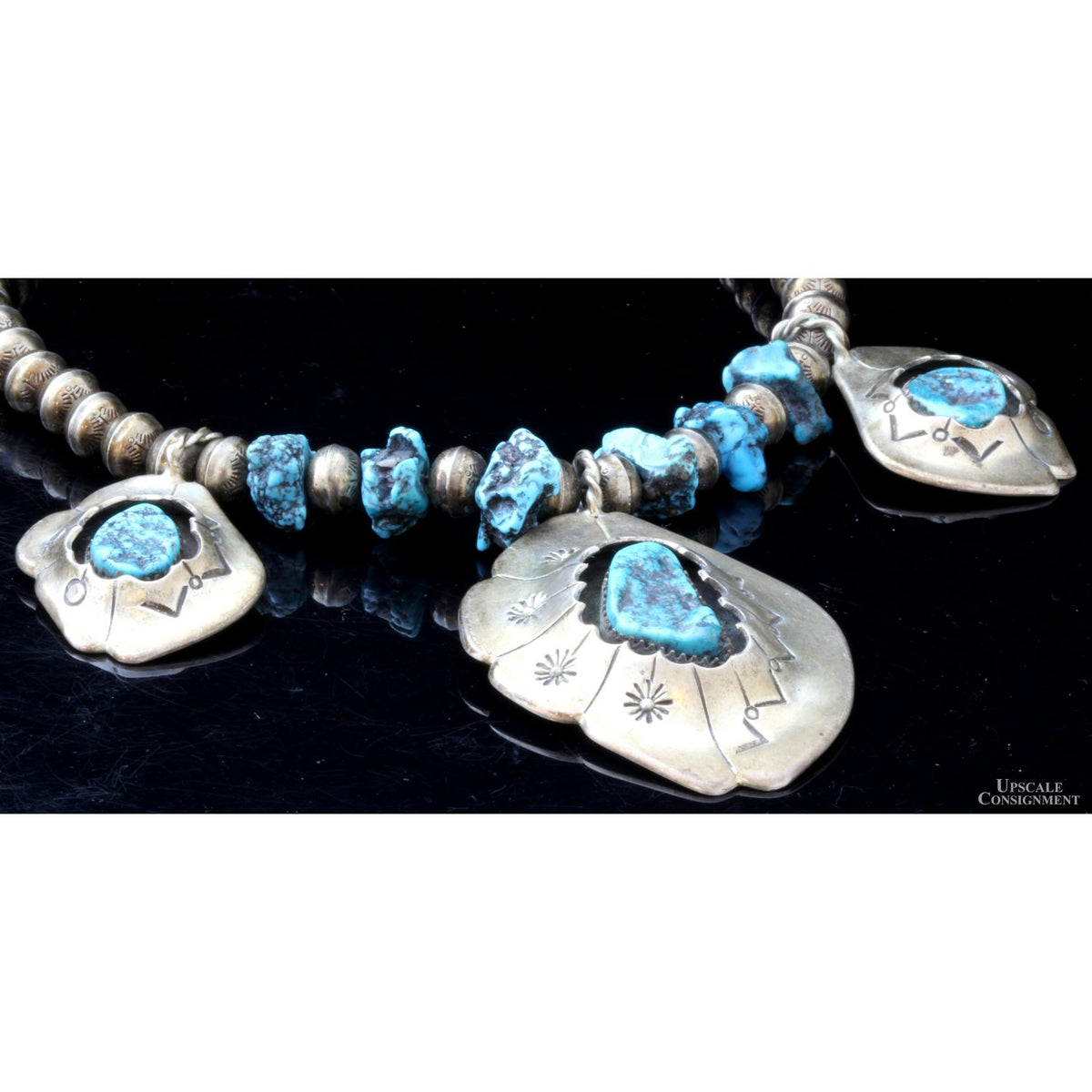 Mid-Century Hand-Wrought Turquoise Shadow Box Necklace