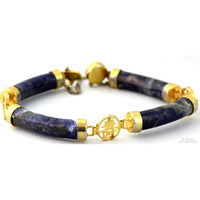 Natural Sodalite Link Bracelet with Gold Tone Accents - Safety Chain