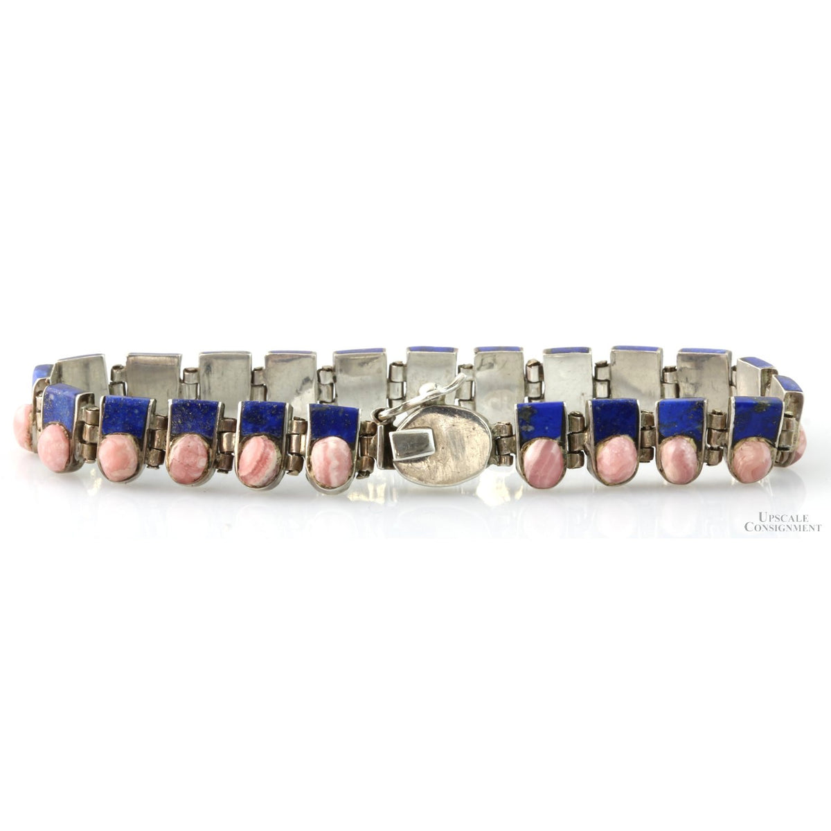 Vintage Chilean 950 Silver Lapis & Rhodochrosite Bracelet