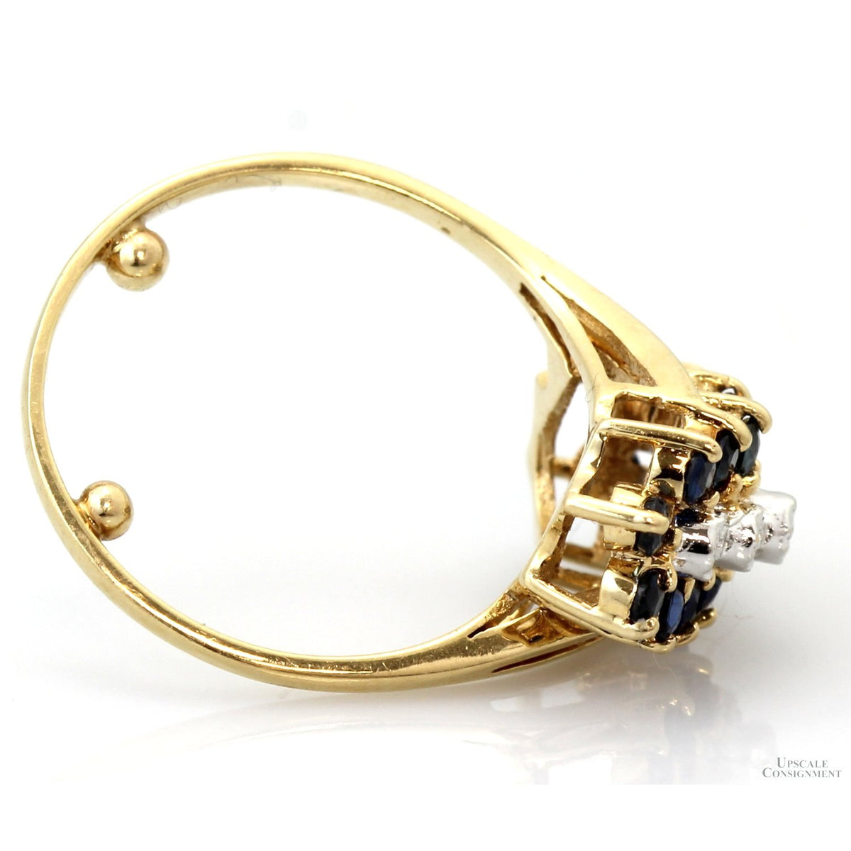 Mid-Century 14K Gold Sapphire & Diamond Three-Row Ring
