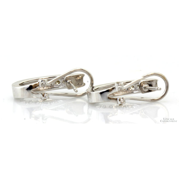 14K White Gold Pale Yellow Diamond J-Hoop Earrings with Omega Backs