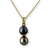 18K Gold Pendant & Chain Dark Gray Pearls - Peacock Overtones