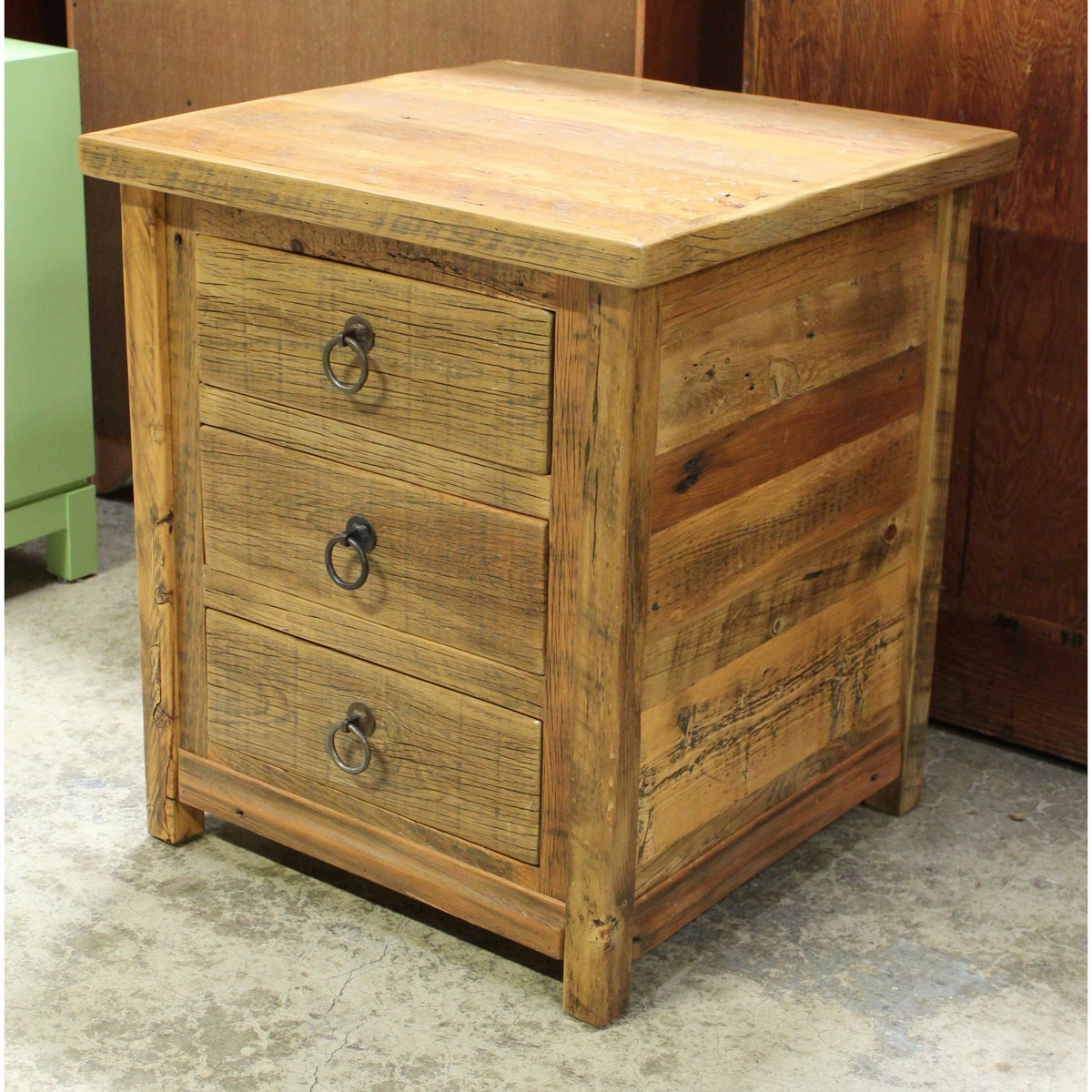 Reclaimed Wood 3 Drawer Nightstand