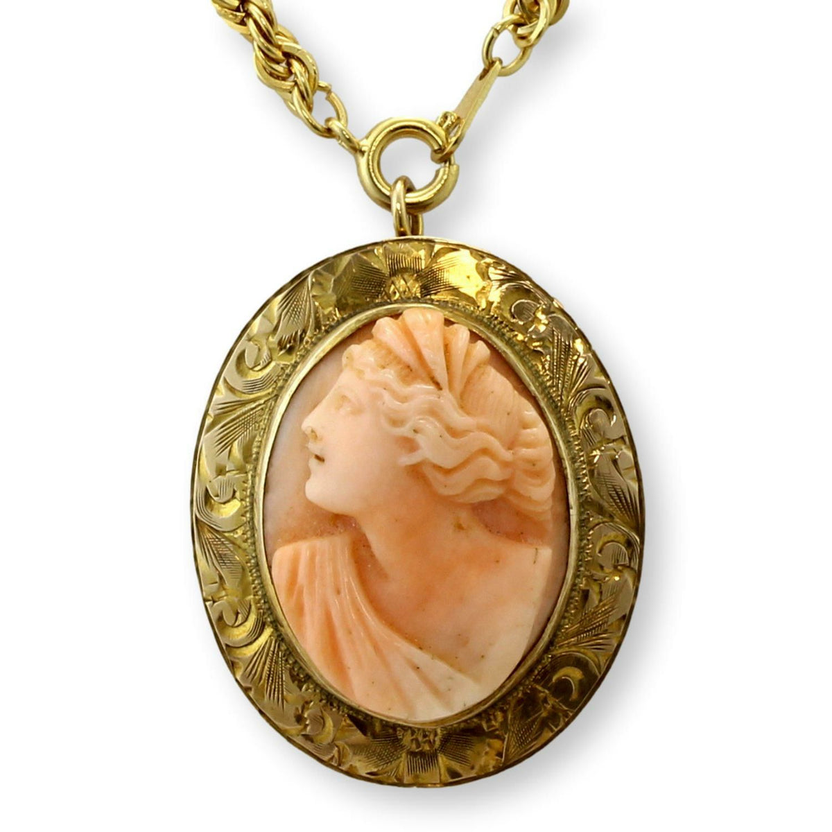 Rich Orange & Ivory Shell Cameo Pendant Brooch | Early to Mid-20th Century