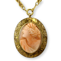 Rich Orange & Ivory Shell Cameo Pendant Brooch | Early to Mid-20th Century